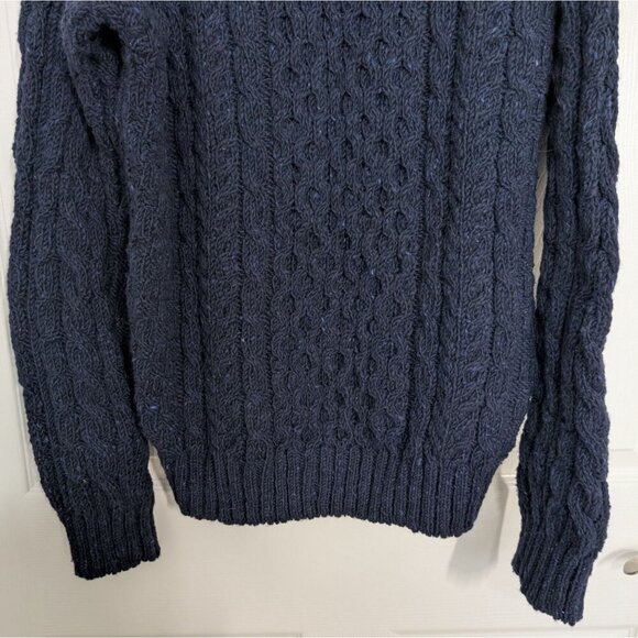 LL Bean Irish Knit Heritage Sweater Mens Size Medium Blue Fisherman 100% Wool - Picture 3 of 9